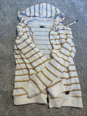 Roxy White Hooded Zip-Up with Yellow and Pink Stripes